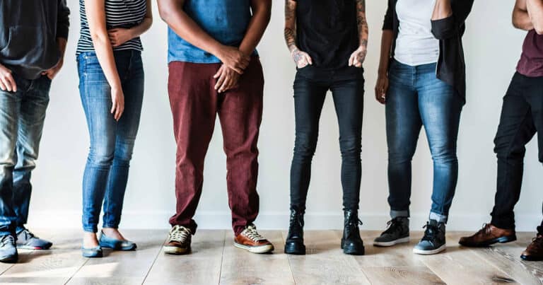 young people standing legs