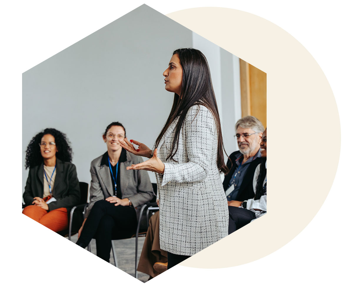 Woman leading a keynote