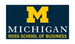 University of Michigan Ross School of Business logo: large yellow M on blue with 'MICHIGAN' in white and 'ROSS SCHOOL OF BUSINESS' in yellow text.