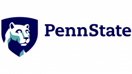 Penn State logo: dark blue shield with a stylized Nittany Lion head and 'PennState' text in navy blue
