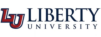 Liberty University logo with a red/blue LU monogram on the left and LIBERTY UNIVERSITY text in navy on the right.