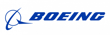 Boeing logo: blue wordmark with an orbital ring to the left.