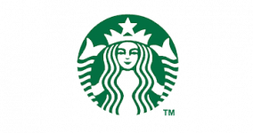 Starbucks logo: green circle with a twin-tailed siren in the center and a star above, trademarked.