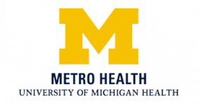 University of Michigan Health Metro Health logo: large maize 'M' above the text 'Metro Health' and 'University of Michigan Health'.