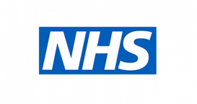 NHS logo: white 'NHS' letters on a blue rounded rectangle background.