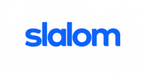 Blue lowercase 'slalom' logo on a green background.
