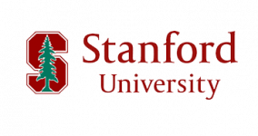 Stanford University logo: red shield with a green tree and the words 'Stanford University' on a light gray background.