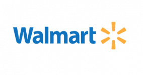 Walmart logo: blue wordmark with a yellow spark symbol on a dark teal background