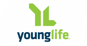 Logo with a lime-green abstract shape above a blue wordmark